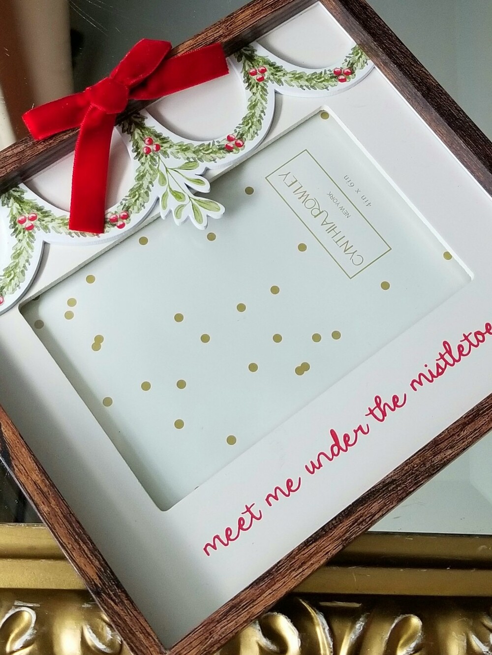 ❗Cynthia Rowley Rustic Holiday "Meet Me Under the Mistletoe" Bow Picture Frame❗
